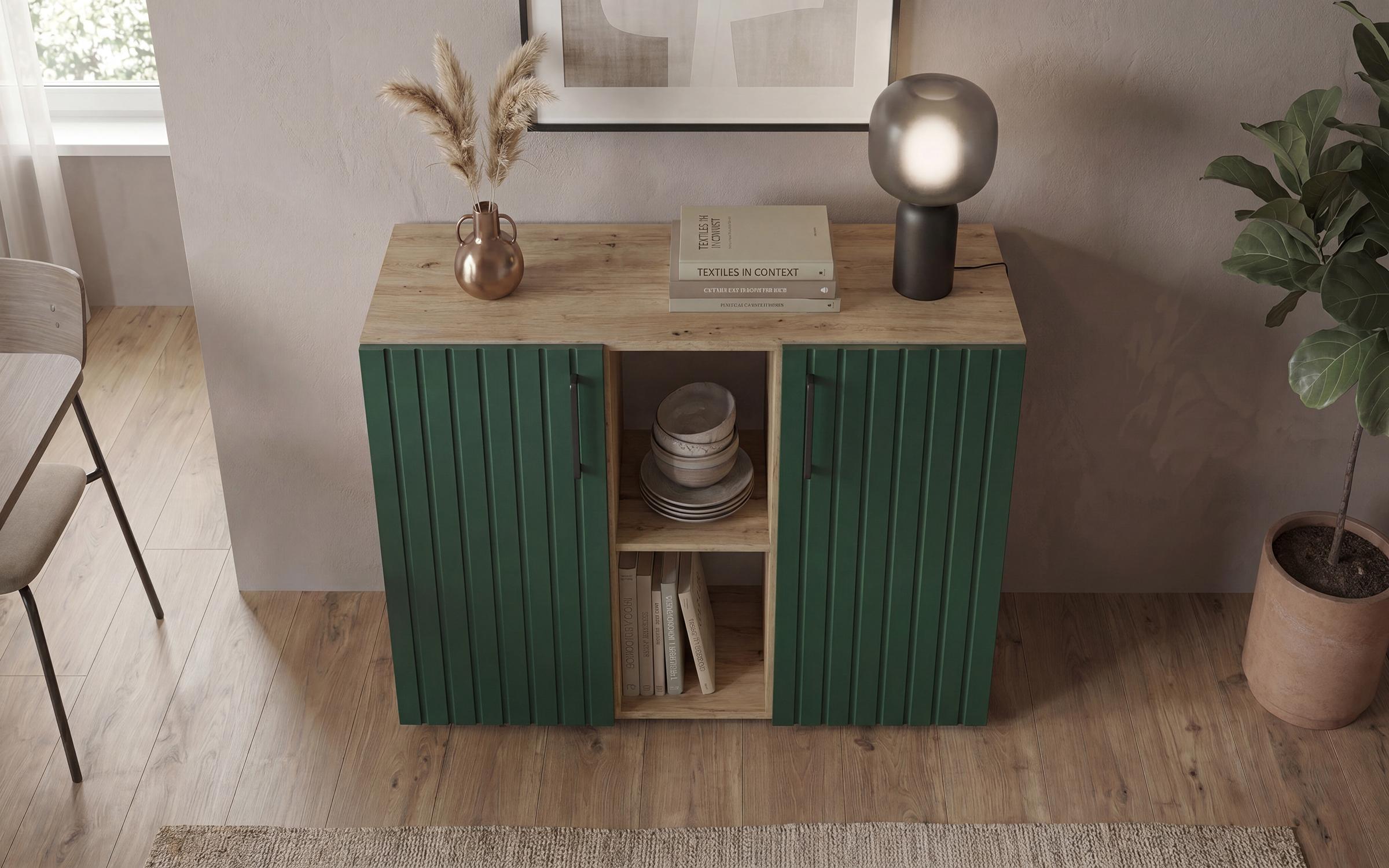 Συρταριέρα MDF Valdo, δρυς evok + πράσινο  4